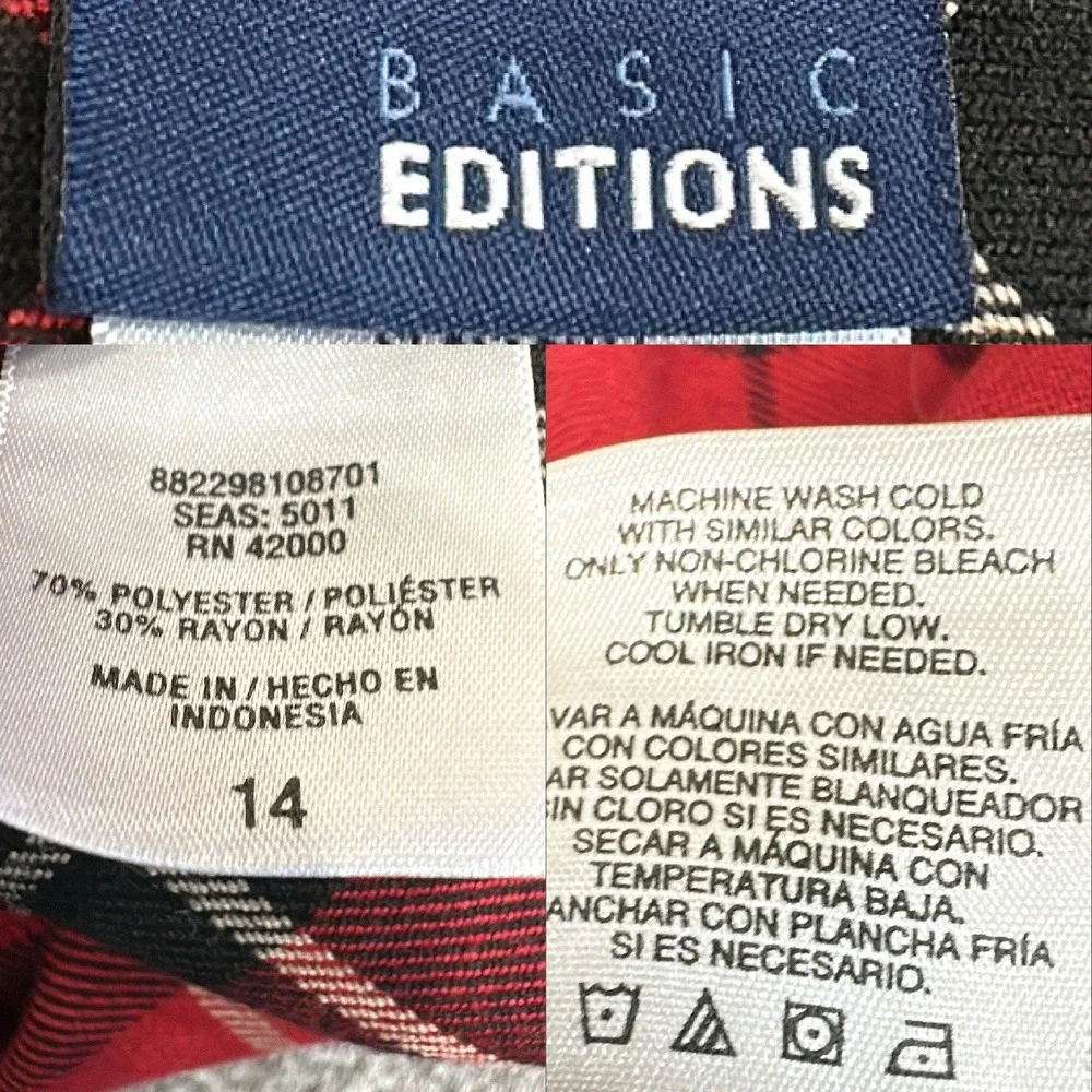 Red Plaid Tartan Midi Skirt Bias Cut A-Line Red Black White Classic Preppy Sz 14